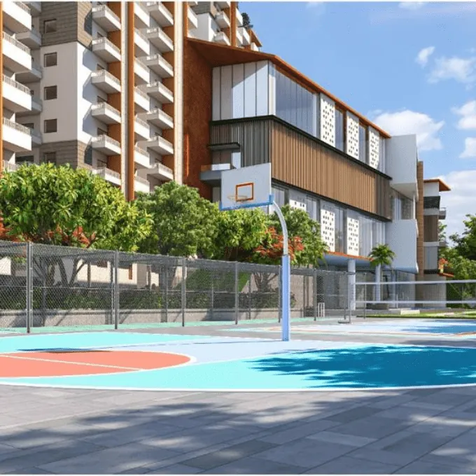 Hallmark Skyrena, Narsingi, artistic impression A basketball court between the towers at Hallmark Skyrena